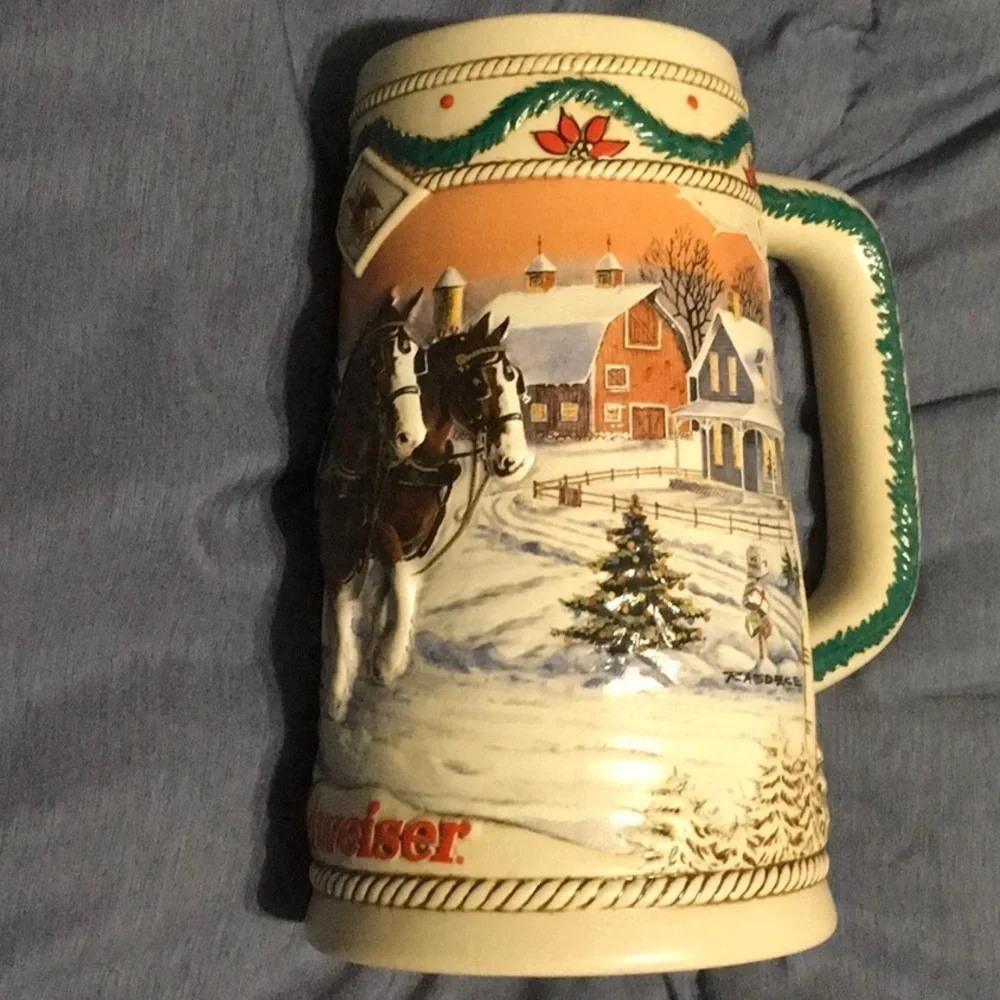 Vintage 1996 Anheuser Busch Budweiser Holiday Beer Stein Mug American Home